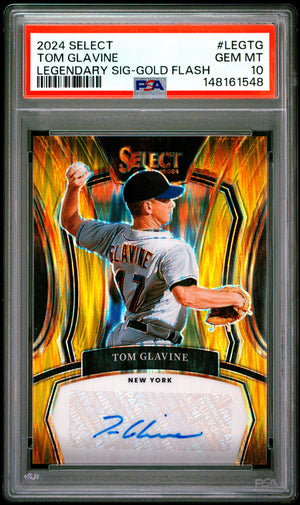 Tom Glavine 2024 Panini Select Gold Flash Prizm Legendary Auto SP 2/10 PSA 10