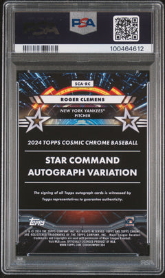 Roger Clemens 2024 Topps Cosmic Chrome Star Command Auto PSA 9-2