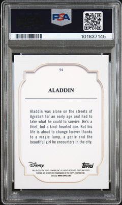 Aladdin 2024 Topps Chrome Disney Dark Light Blue Lava Refractor SP 67/75 PSA 9-2
