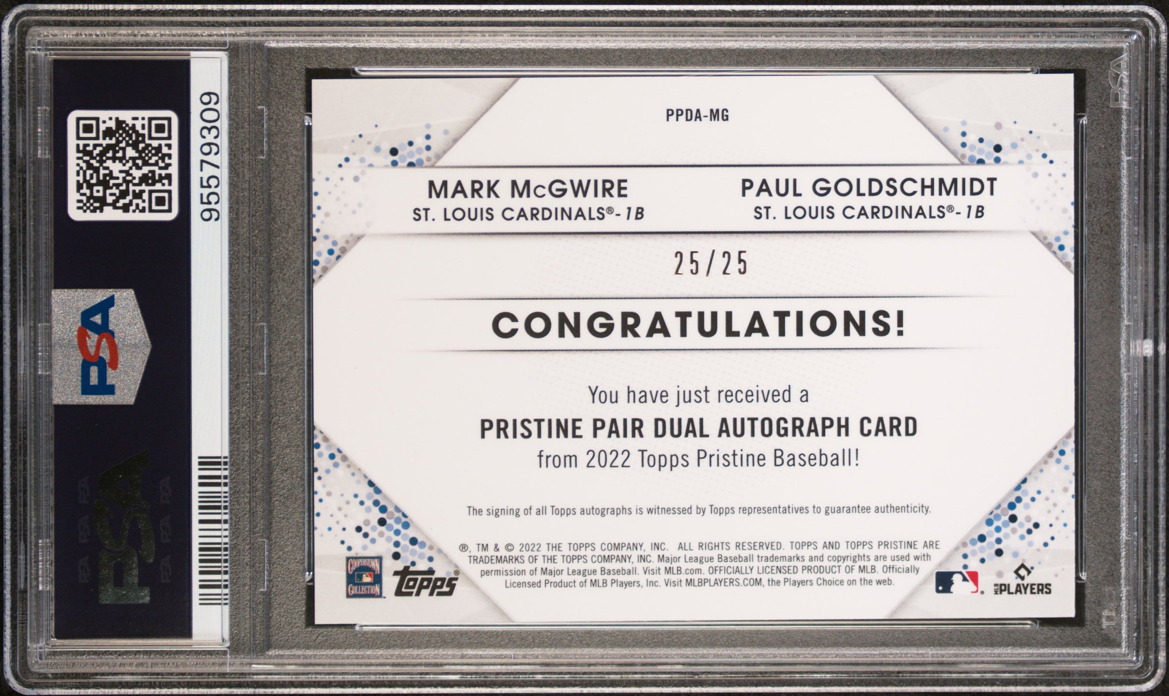 Mark Mcgwire Paul Goldschmidt 2022 Topps Pristine Pair Dual Auto SP 25/25 PSA 10