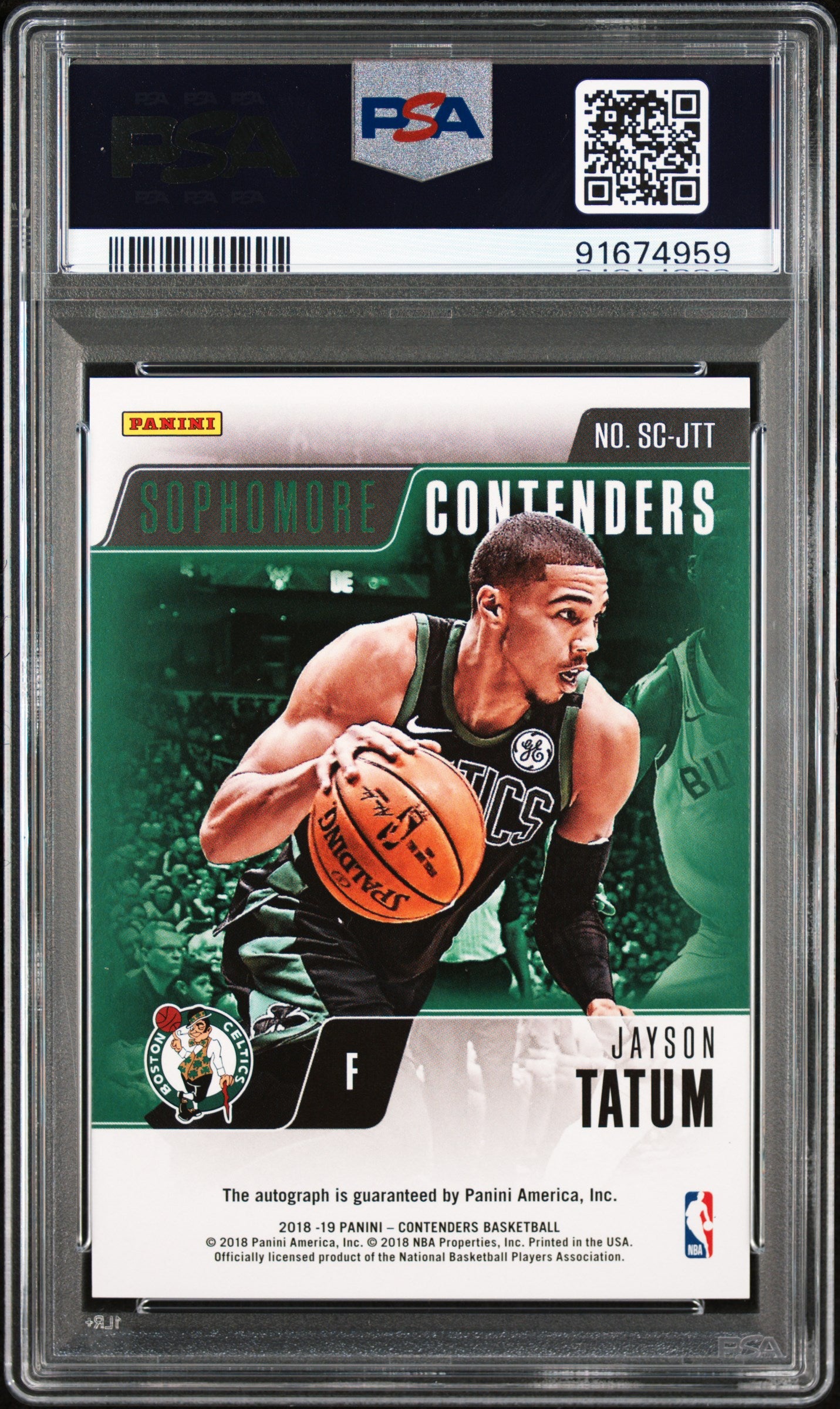 Jayson Tatum 2018-19 Panini Contenders Sophomore Contenders Auto SP 9/99 PSA 8.5-1