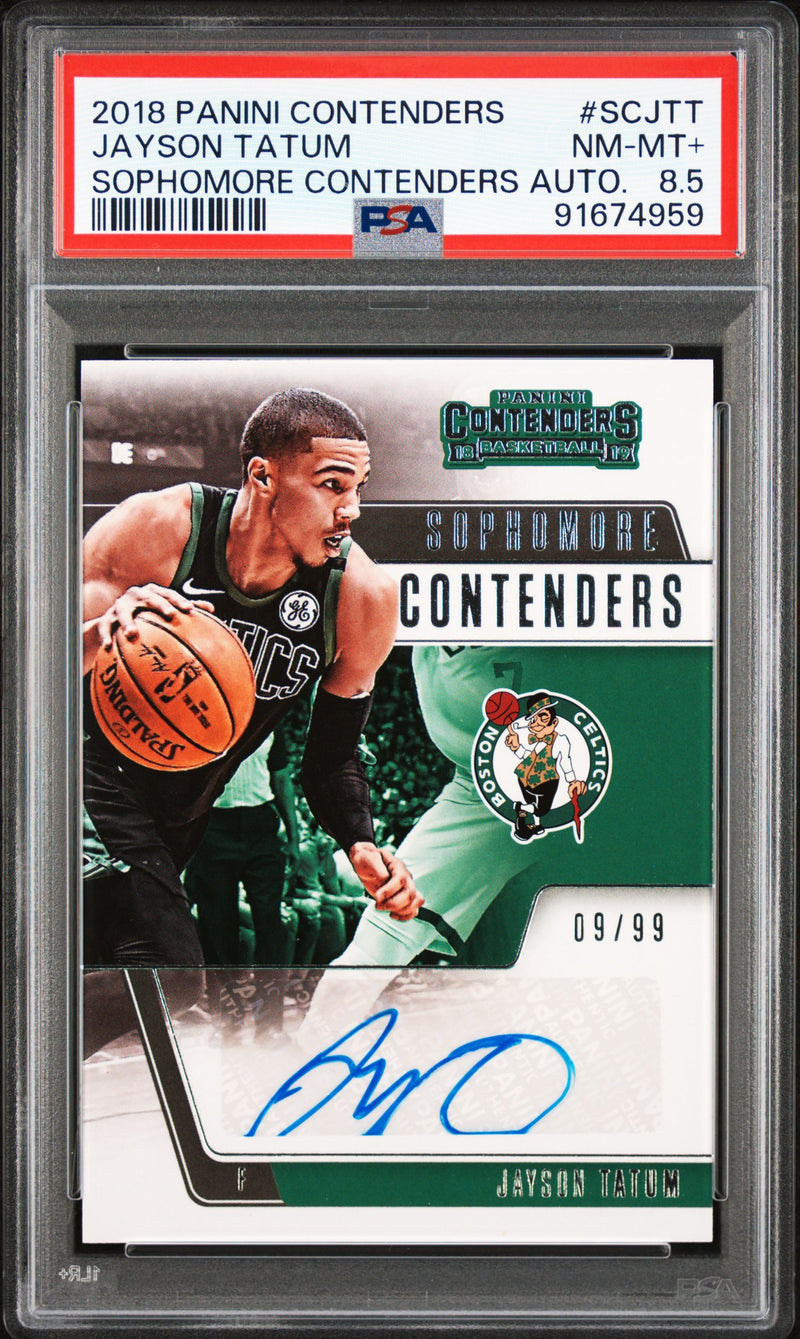 Jayson Tatum 2018-19 Panini Contenders Sophomore Contenders Auto SP 9/99 PSA 8.5-2