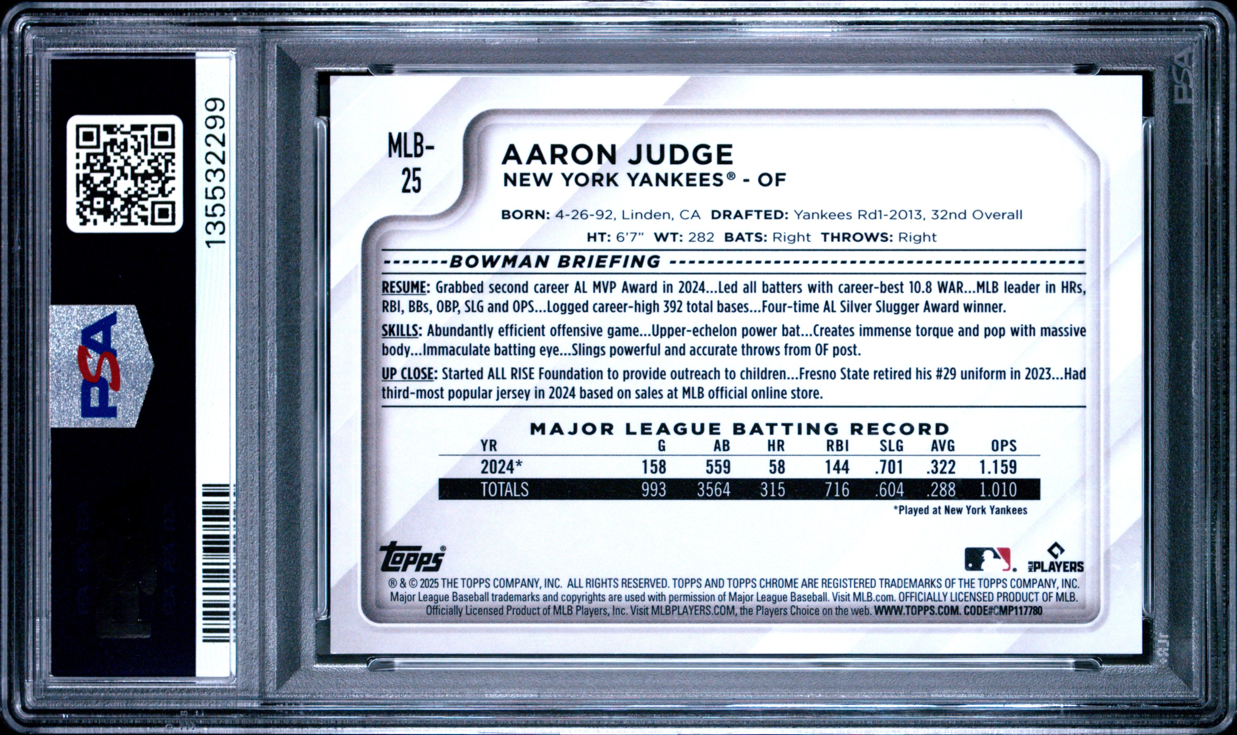 Aaron Judge 2025 Topps Chrome National Convention Gold Refractor SP 42/50 PSA 10-2