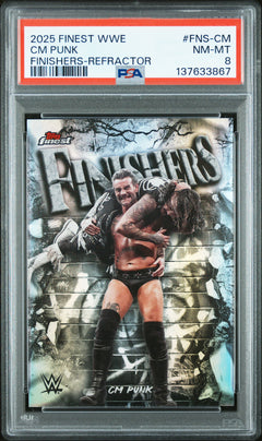 CM Punk 2025 Topps Finest WWE Refractor Finishers PSA 8-1