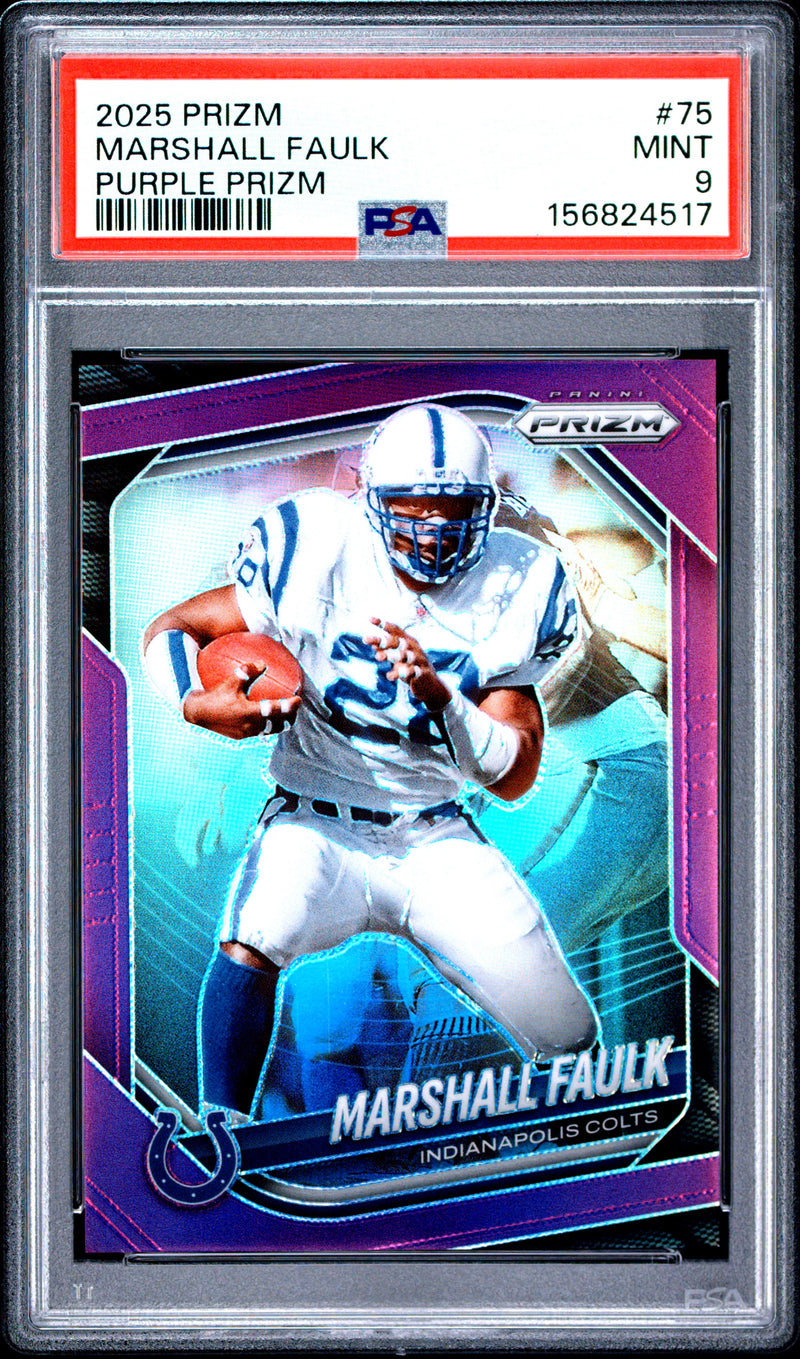 Marshall Faulk 2025 Panini Prizm Purple SP 97/125 PSA 9-1