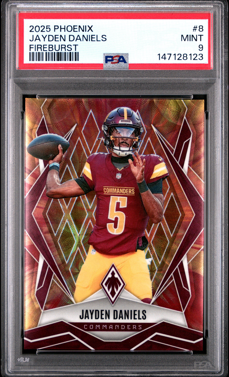 Jayden Daniels 2025 Panini Phoenix Fireburst SP 109/350 PSA 9-1