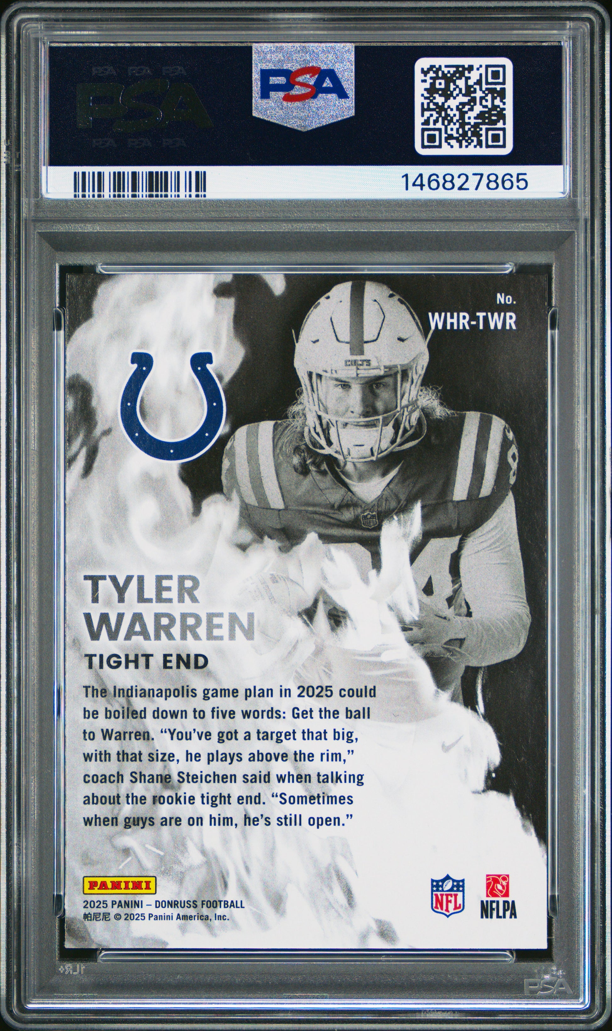 Tyler Warren RC 2025 Donruss White Hot Rookie PSA 10-2