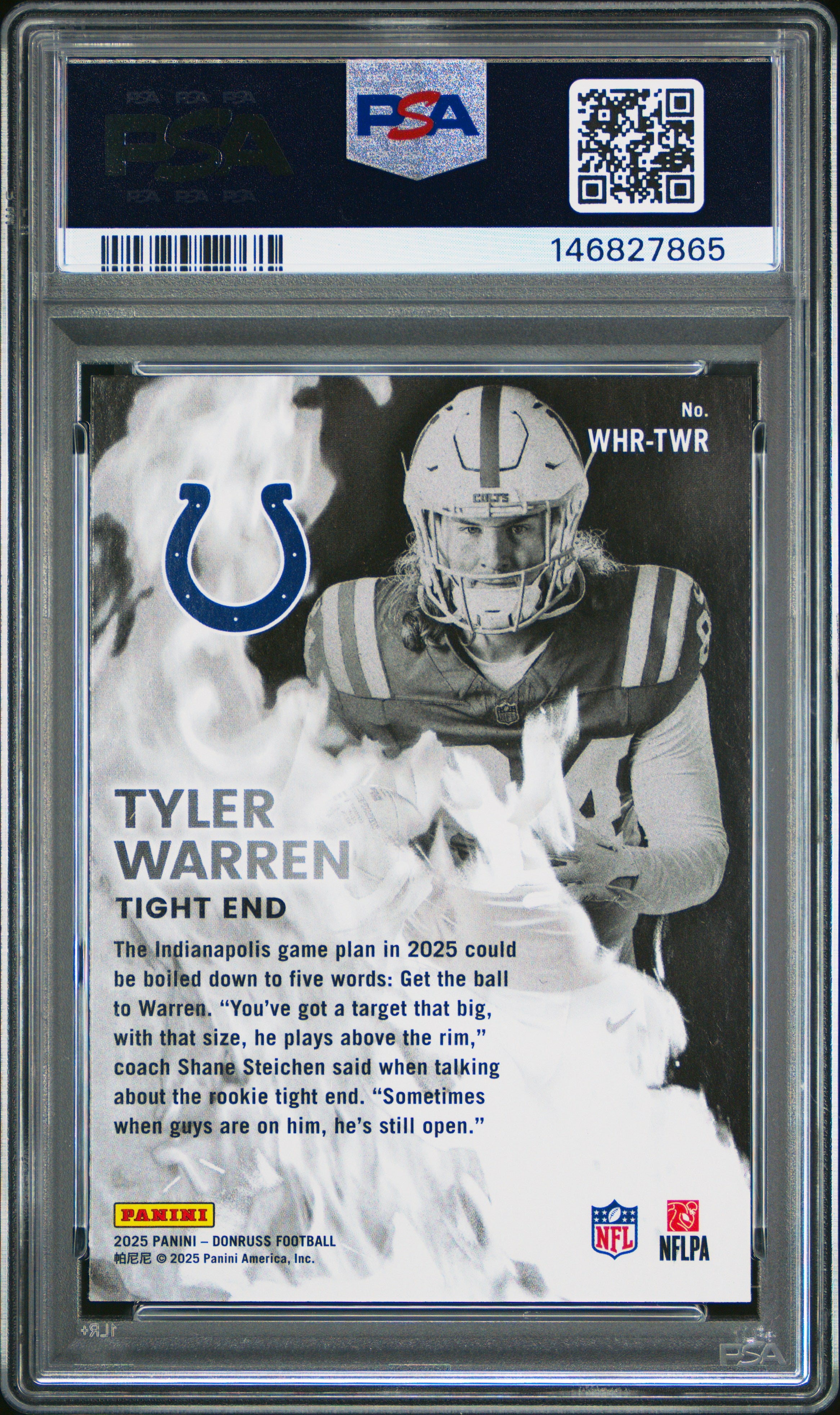 Tyler Warren RC 2025 Donruss White Hot Rookie PSA 10-2