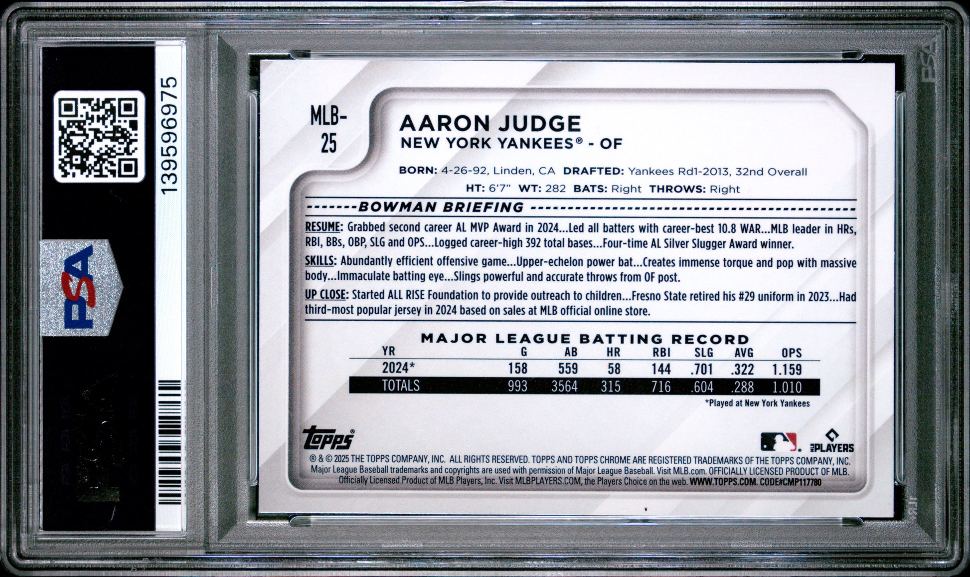 Aaron Judge 2025 Topps Chrome National Convention #25 PSA 9-2