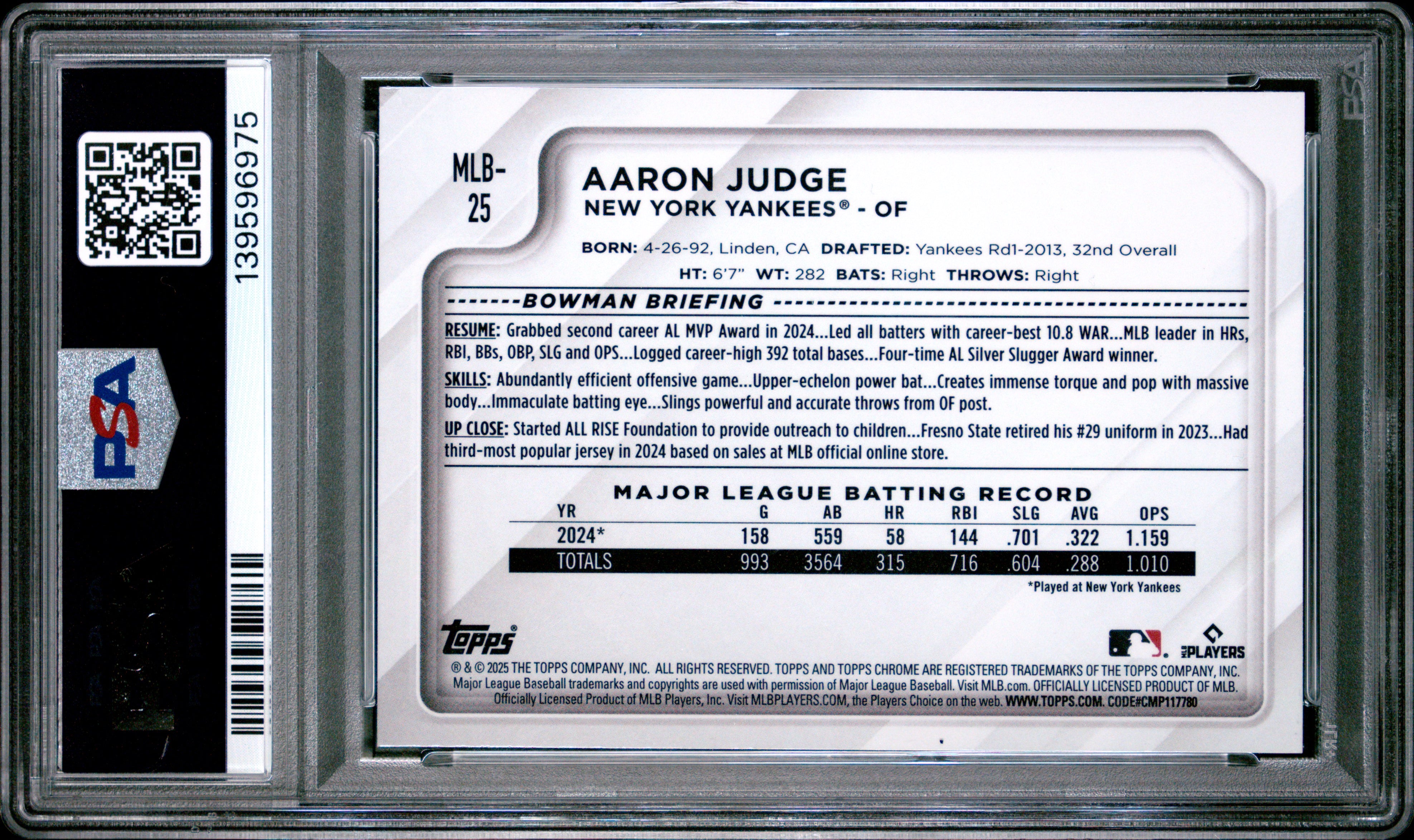 Aaron Judge 2025 Topps Chrome National Convention #25 PSA 9-2