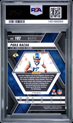 Puka Nacua 2025 Panini Mosaic Red Yellow Fusion SP 60/89 PSA 9-2