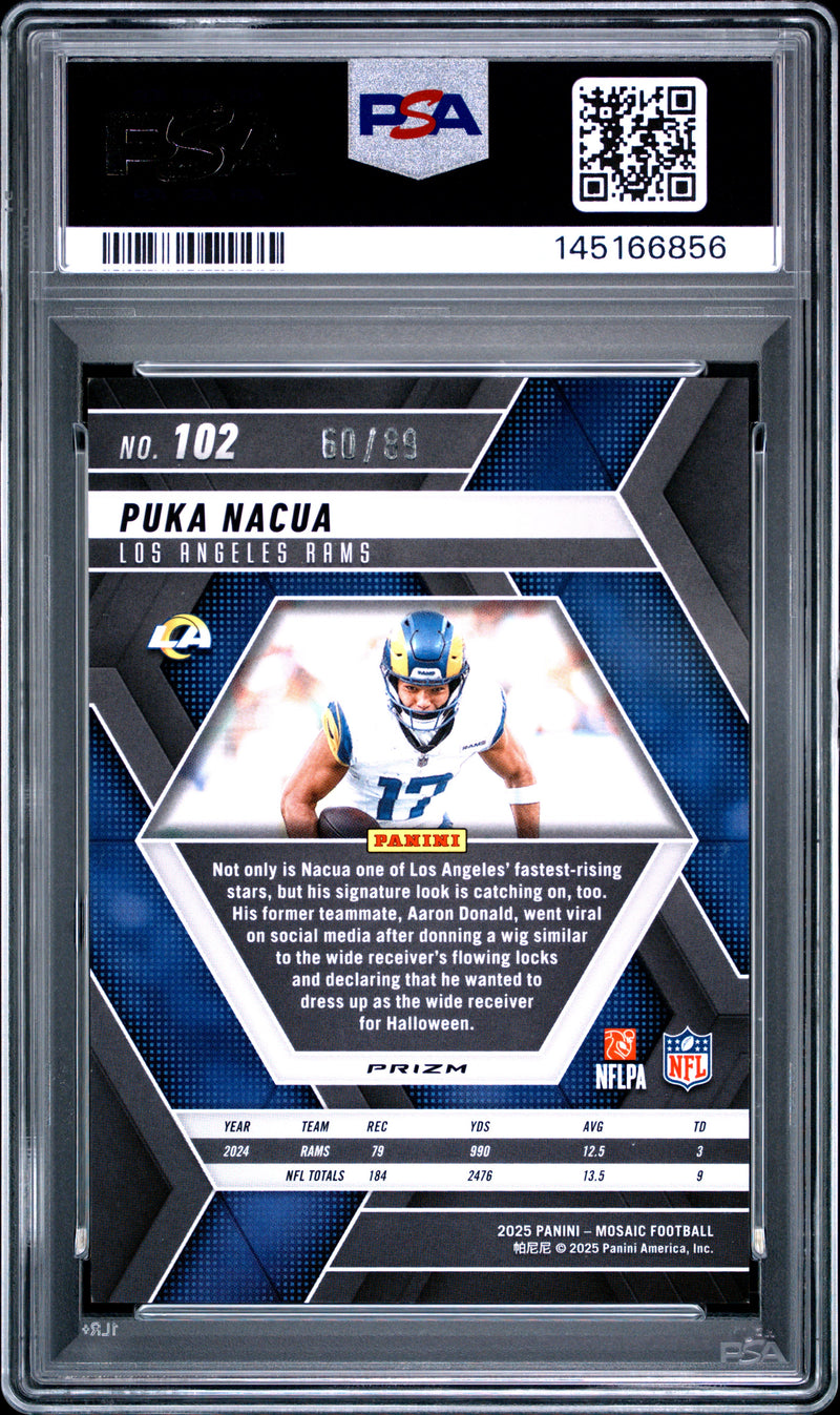Puka Nacua 2025 Panini Mosaic Red Yellow Fusion SP 60/89 PSA 9-2