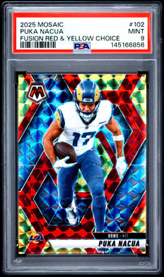 Puka Nacua 2025 Panini Mosaic Red Yellow Fusion SP 60/89 PSA 9-1