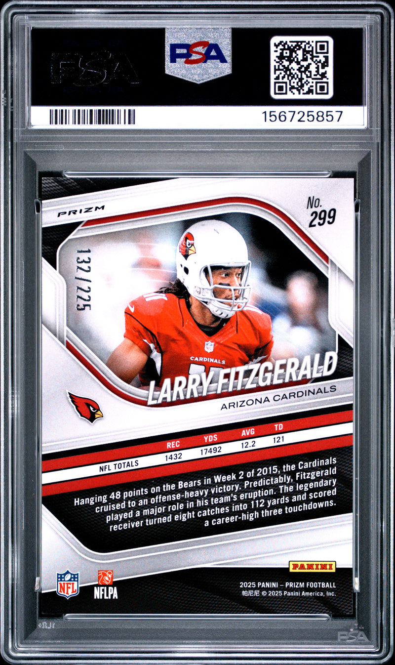 Larry Fitzgerald 2025 Panini Prizm Purple Ice SP 132/225 PSA 9-2