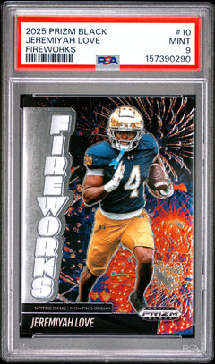 Jeremiyah Love RC 2025 Panini Prizm Black Fireworks Rookie #10 PSA 9-1