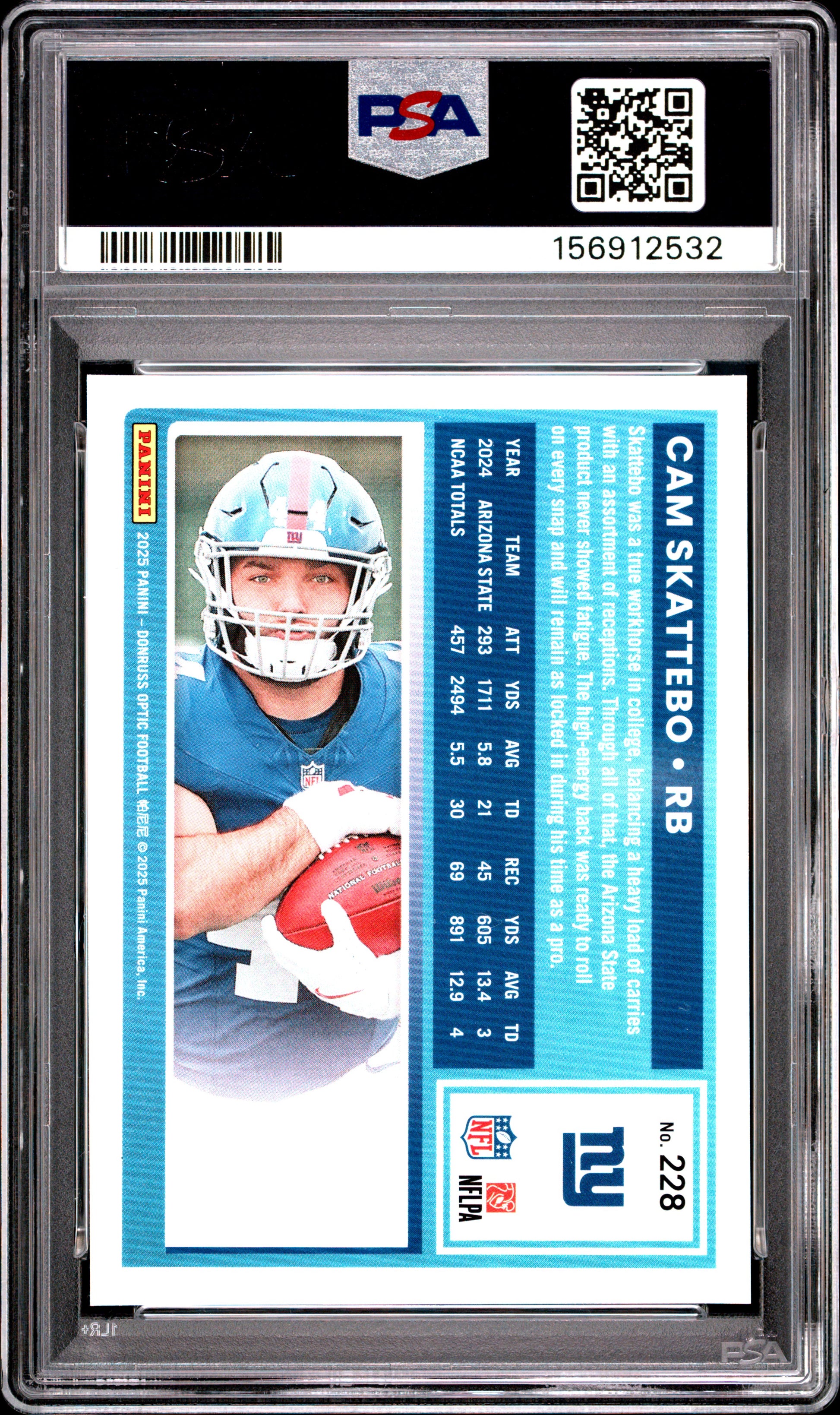Cam Skattebo RC 2025 Donruss Optic Rated Rookie #228 PSA 10-2