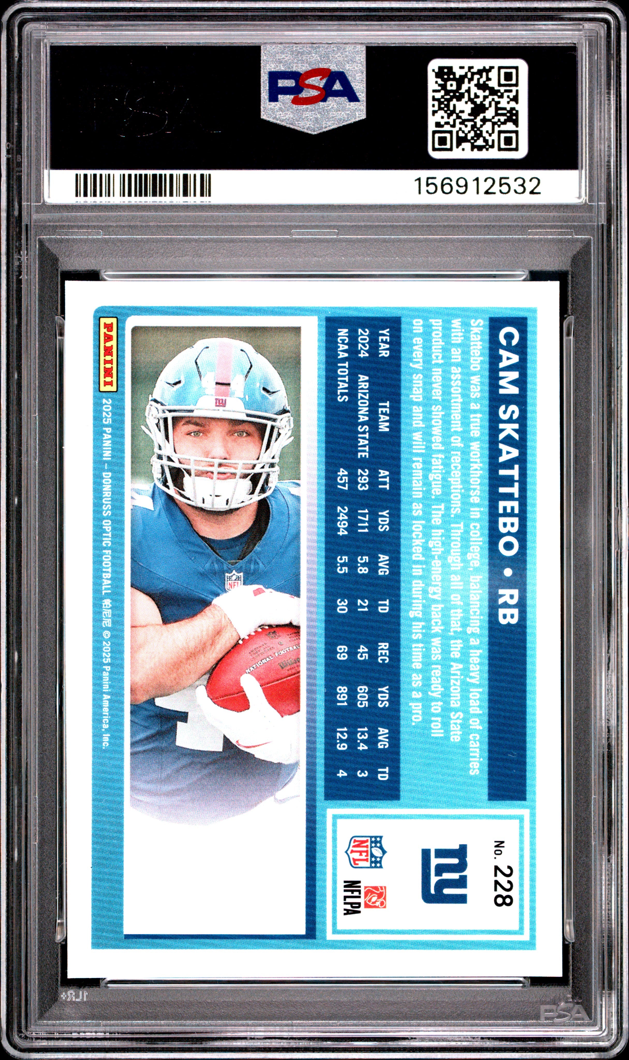 Cam Skattebo RC 2025 Donruss Optic Rated Rookie #228 PSA 10-2