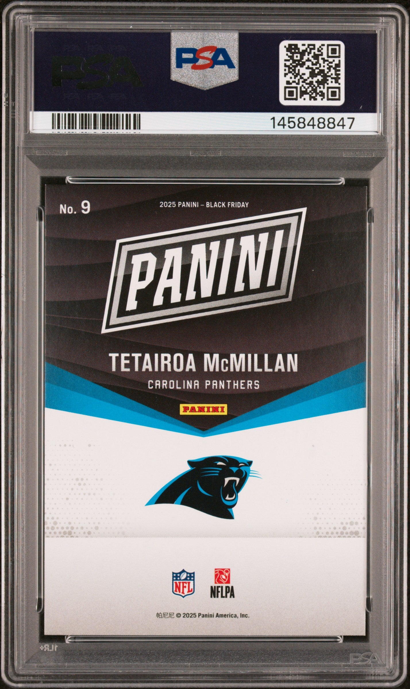 Tetairoa Mcmillan RC 2025 Panini Black Friday Rookie SP 33/199 PSA 9-2