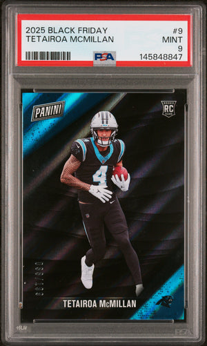 Tetairoa Mcmillan RC 2025 Panini Black Friday Rookie SP 33/199 PSA 9