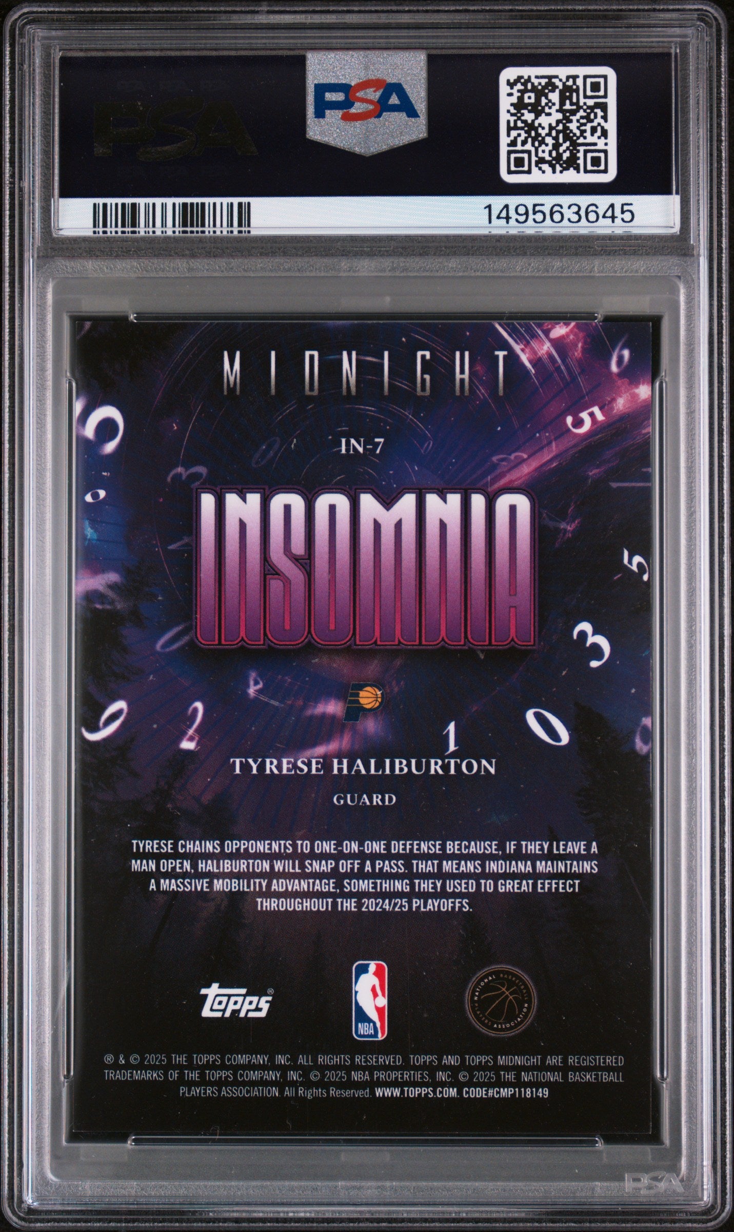 Tyrese Haliburton 2025 Topps Midnight Morning Insomnia SP 60/149 PSA 9-2