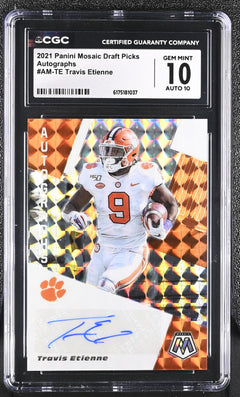 Travis Etienne RC 2021 Panini Mosaic Draft Rookie Auto CGC 10-1