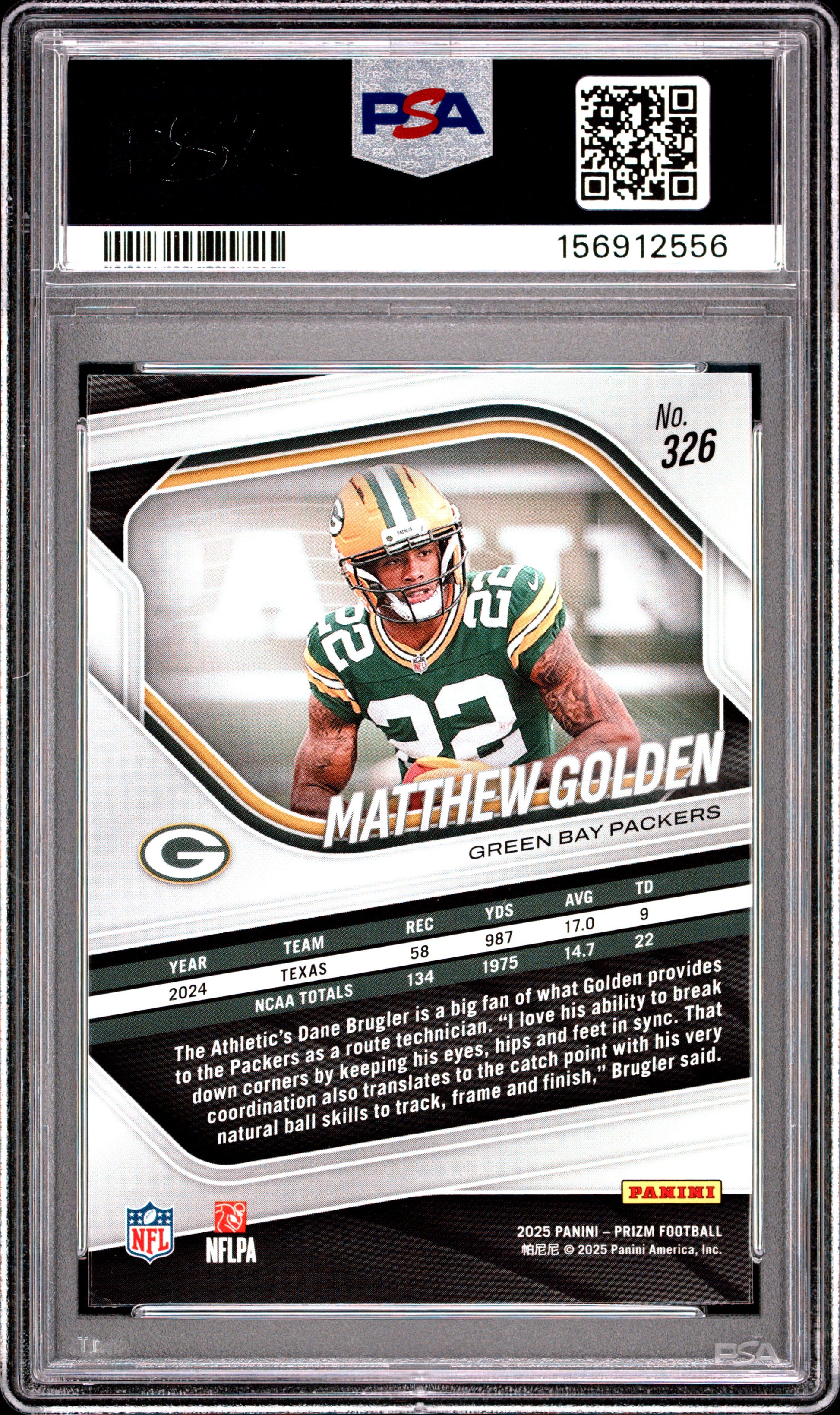 Matthew Golden RC 2025 Panini Prizm Rookie #326 PSA 10-2