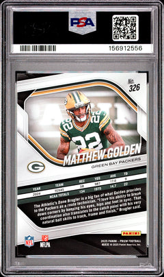 Matthew Golden RC 2025 Panini Prizm Rookie #326 PSA 10-2
