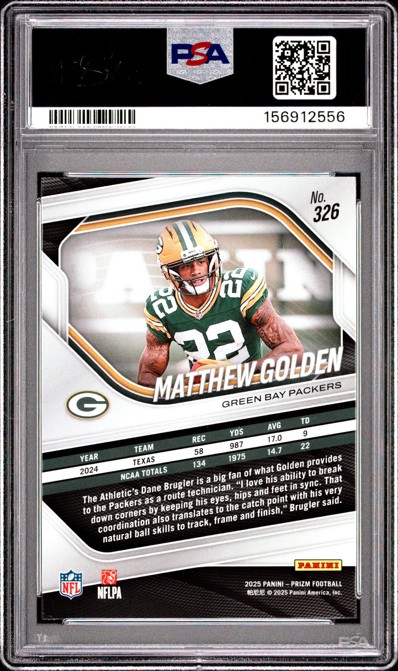 Matthew Golden RC 2025 Panini Prizm Rookie #326 PSA 10-2