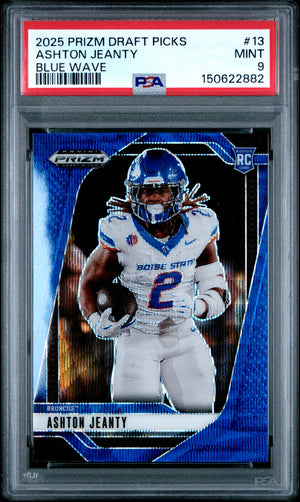 Ashton Jeanty RC 2025 Panini Prizm Draft Blue Wave Rookie SP 221/299 PSA 9