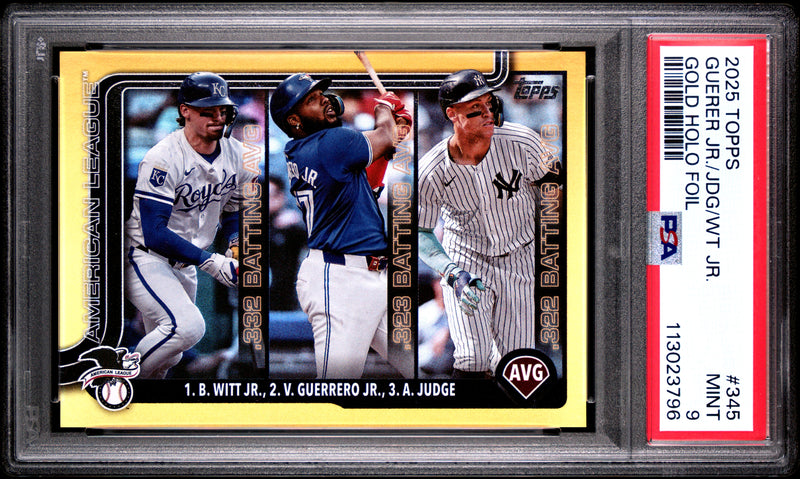 Guerrero Jr Judge Witt Jr 2025 Topps Gold Holo Foil American League Leaders SP 25/50 PSA 9-1