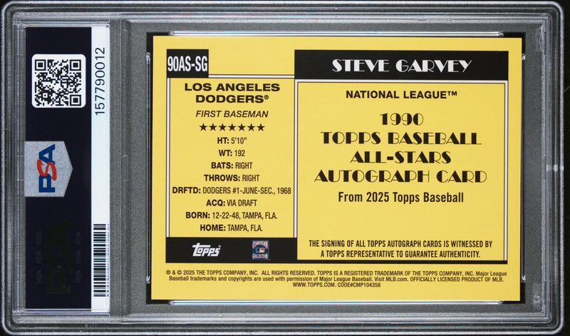 Steve Garvey 2025 Topps Update 1990 Throwback Gold All Star Auto SP 43/50 PSA 9-2