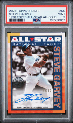 Steve Garvey 2025 Topps Update 1990 Throwback Gold All Star Auto SP 43/50 PSA 9-1