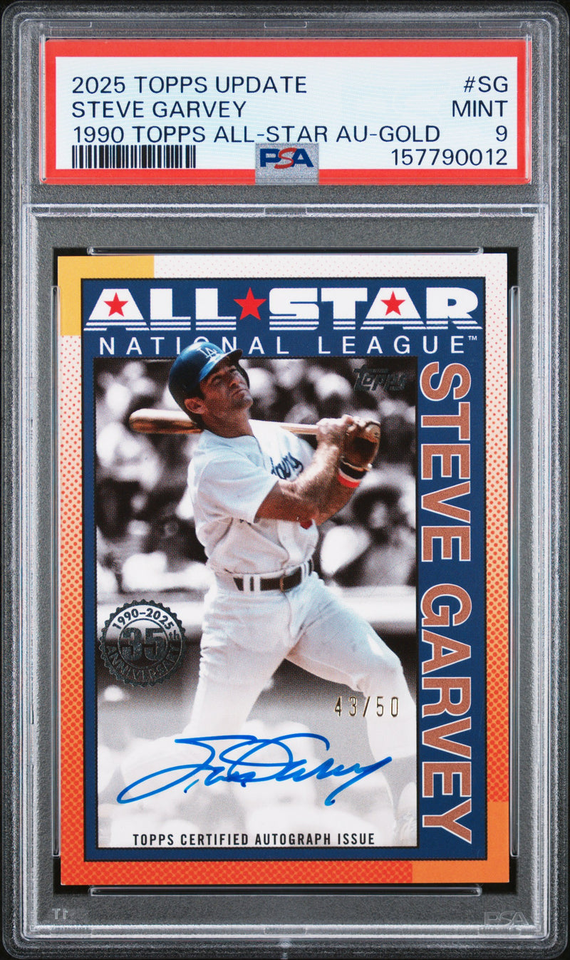 Steve Garvey 2025 Topps Update 1990 Throwback Gold All Star Auto SP 43/50 PSA 9-1