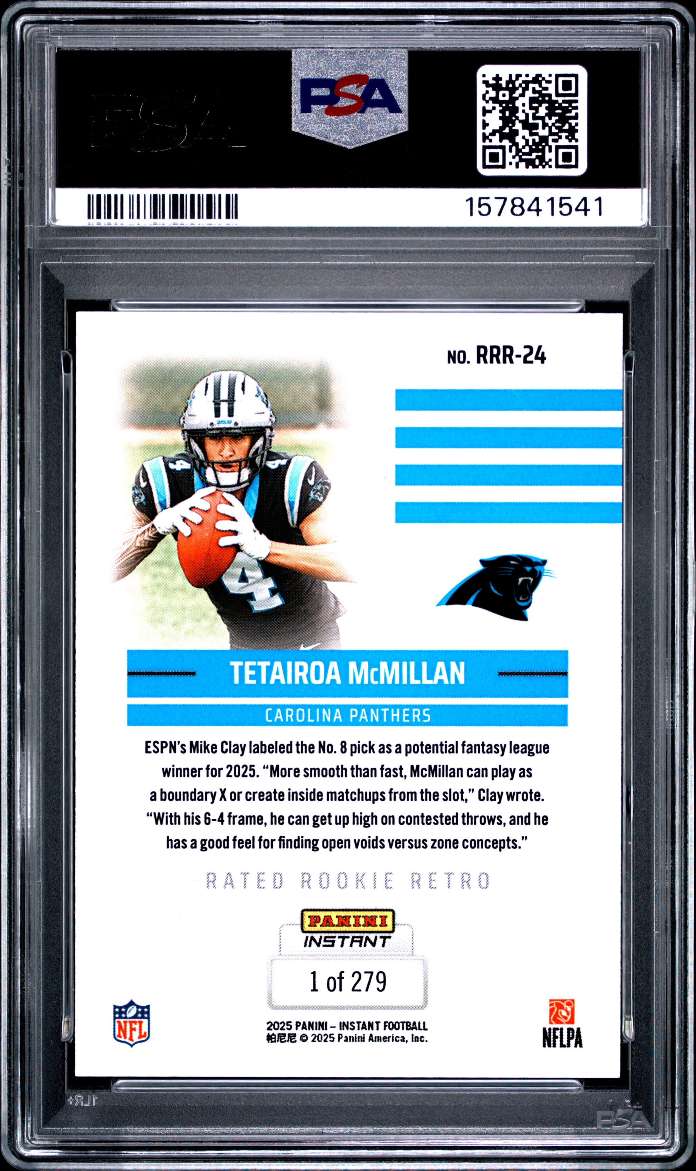 Tetairoa Mcmillan RC 2025 Panini Instant Retro Rated Rookie SP /279 PSA 10-2