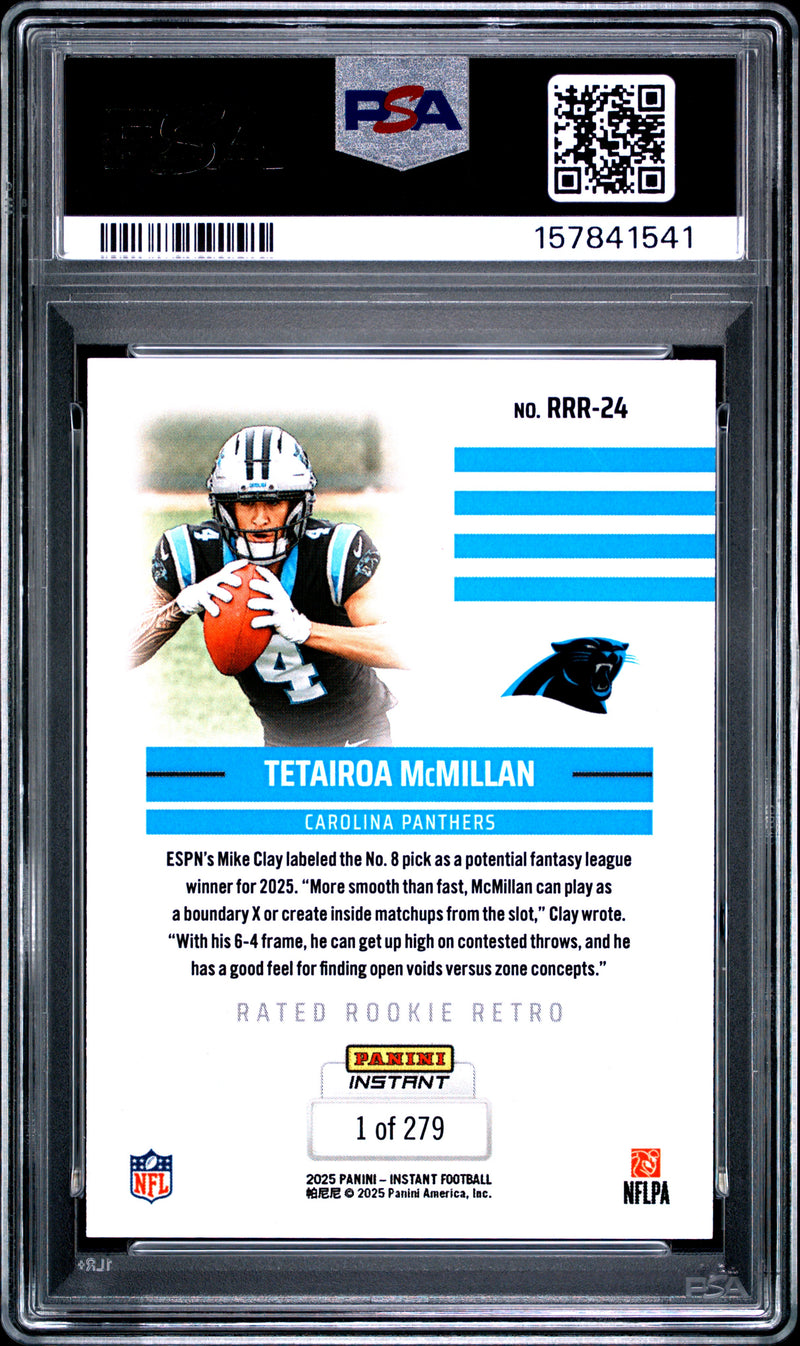 Tetairoa Mcmillan RC 2025 Panini Instant Retro Rated Rookie SP /279 PSA 10-2