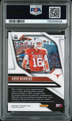 Arch Manning RC 2025 Panini Prizm Draft Gold Ice Rookie #166 PSA 8-2