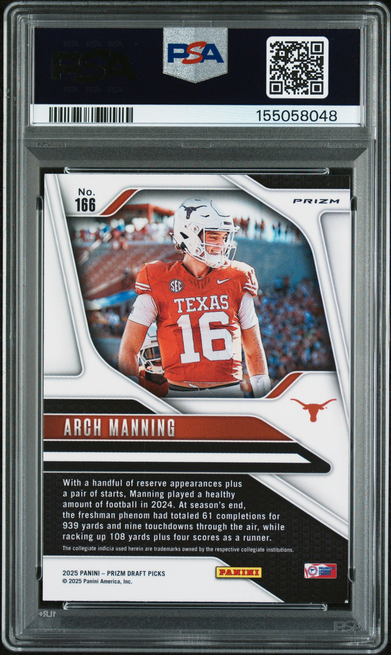 Arch Manning RC 2025 Panini Prizm Draft Gold Ice Rookie #166 PSA 8-2
