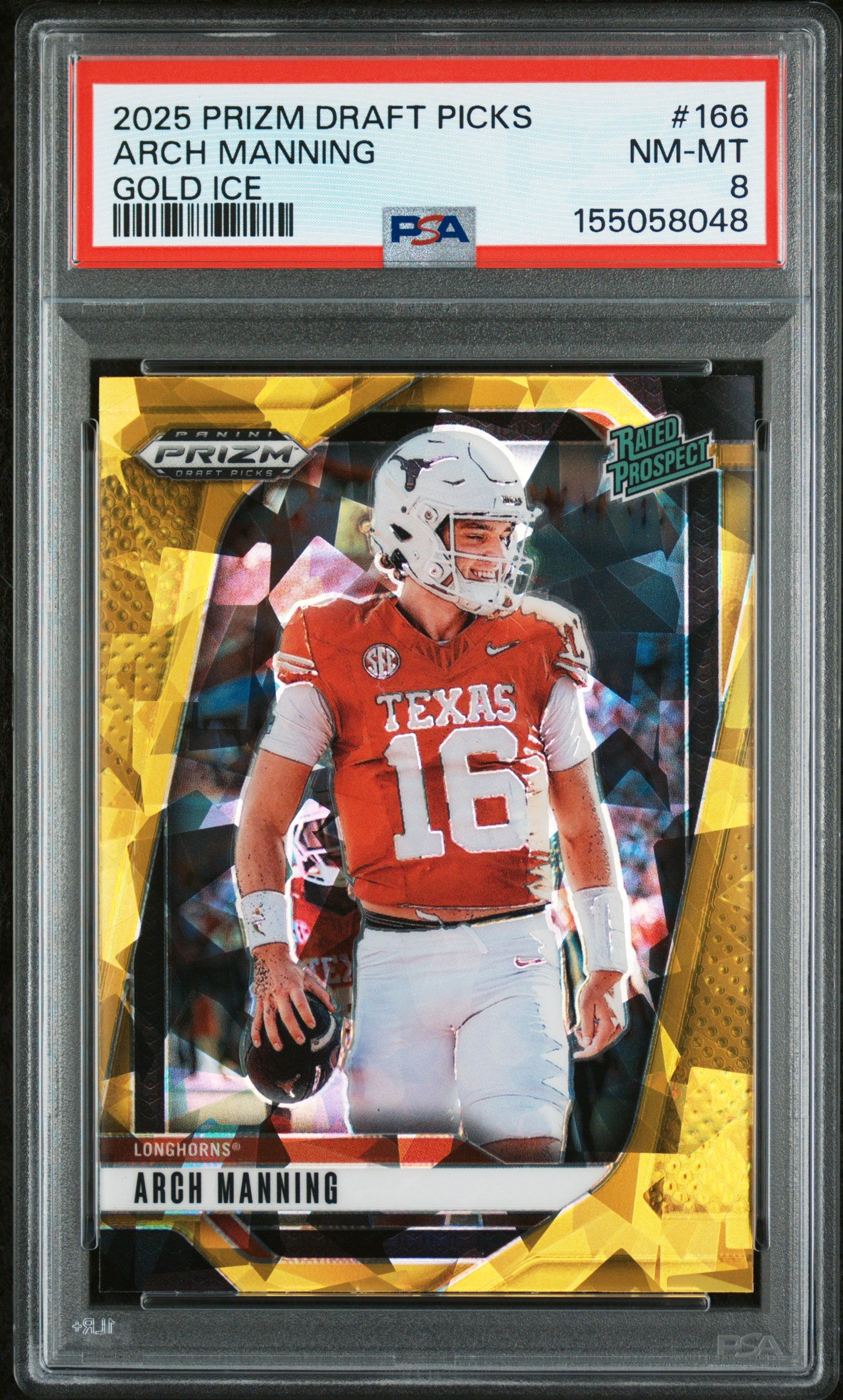 Arch Manning RC 2025 Panini Prizm Draft Gold Ice Rookie #166 PSA 8