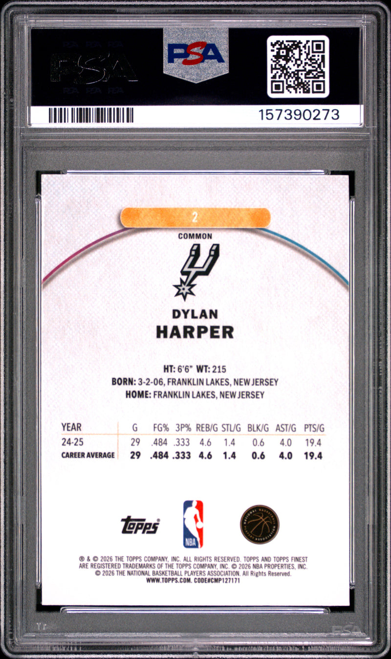 Dylan Harper RC 2025-26 Topps Finest Oil Spill Refractor Rookie #2 PSA 9-2