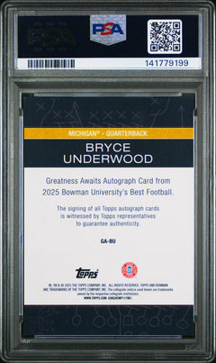 Bryce Underwood RC 2025 Bowman U Best Greatness Awaits Rookie Auto PSA 9-2