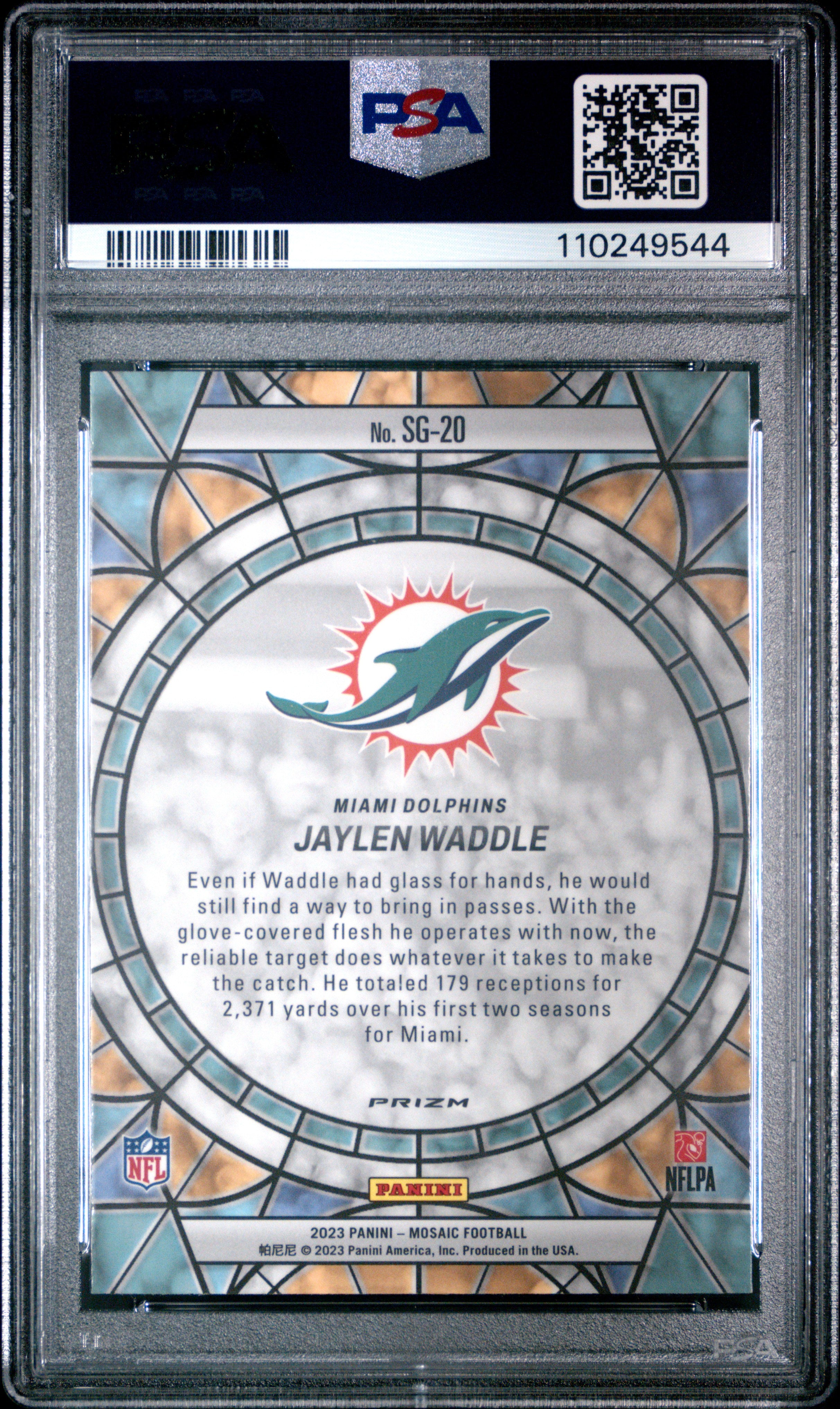 Jaylen Waddle 2023 Panini Mosaic Stained Glass SSP PSA 10-2