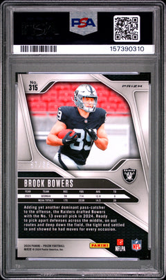 Brock Bowers RC 2024 Panini Prizm Blue Sparkle Rookie SP 67/96 PSA 9-2