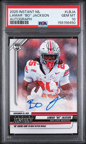 Lamar Bo Jackson RC 2025 Panini Instant NIL Rookie Auto SP 61/99 PSA 10