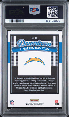Omarion Hampton RC 2025 Donruss Downtown! Rookie SSP #16 PSA 9-2