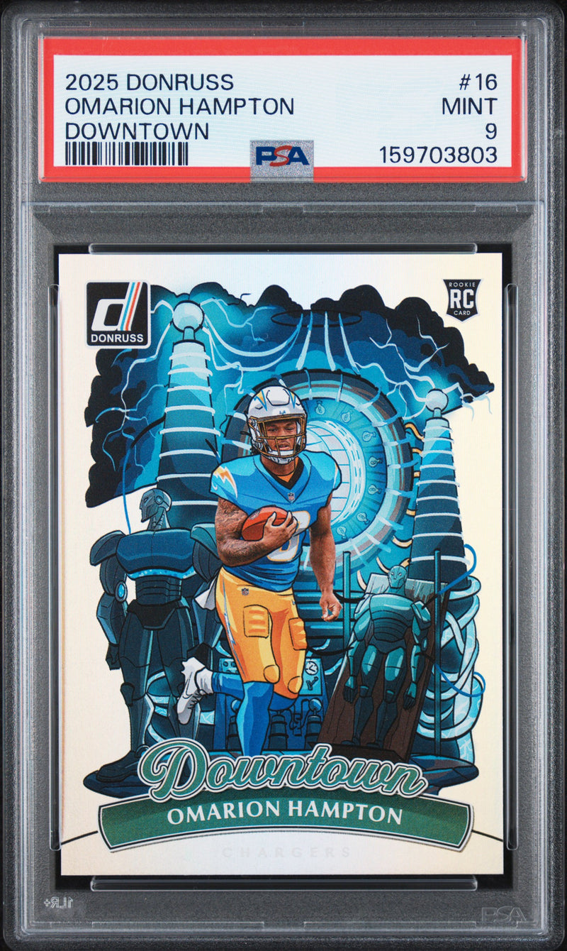 Omarion Hampton RC 2025 Donruss Downtown! Rookie SSP #16 PSA 9-1