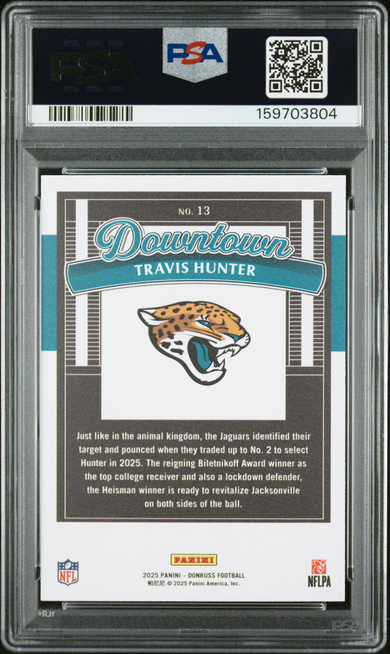 Travis Hunter RC 2025 Donruss Downtown! Rookie SSP #13 PSA 9-2