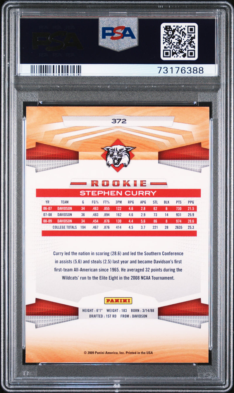 Stephen Curry RC 2009-10 Panini Rookie #372 PSA 10-2