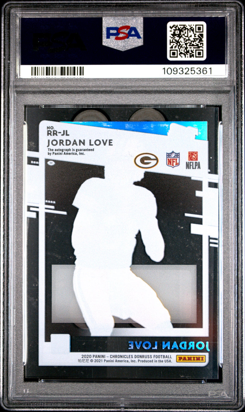 Jordan Love RC 2020 Panini Chronicles Clearly Donruss Holo Silver Rated Rookie Auto SP 4/10 PSA 9-2