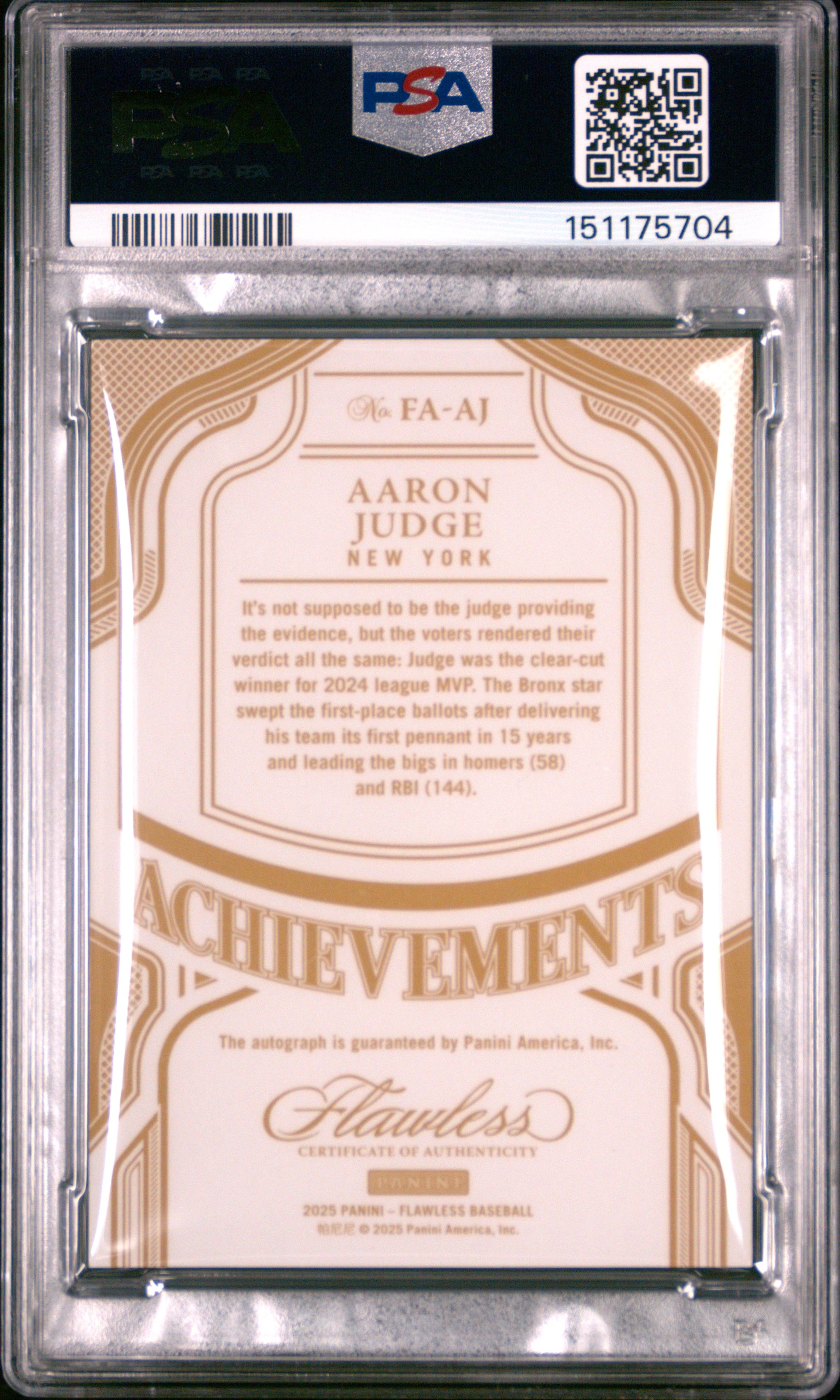 Aaron Judge 2025 Flawless Blue Flawless Achievements Auto SP 9/15 PSA 9-2