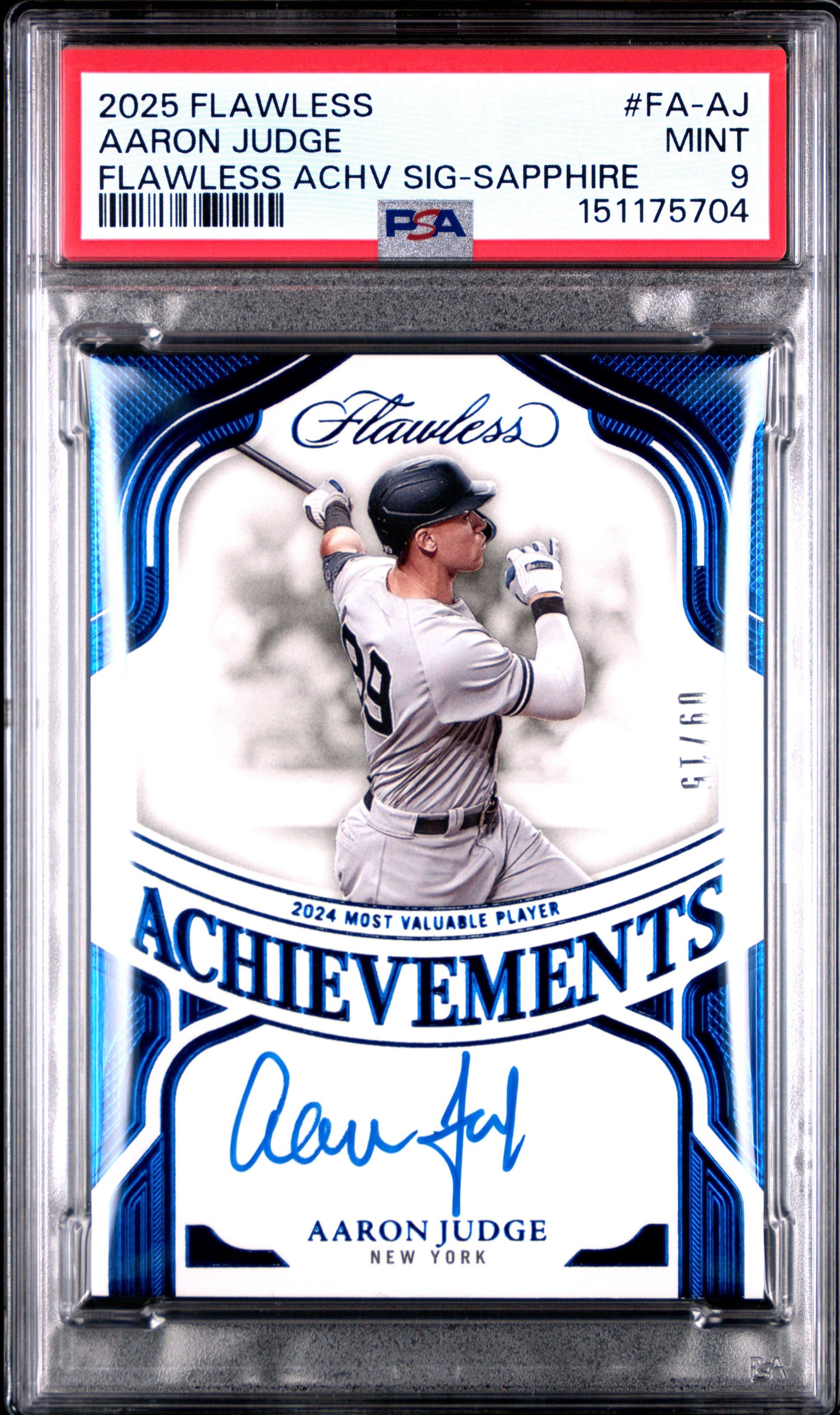 Aaron Judge 2025 Flawless Blue Flawless Achievements Auto SP 9/15 PSA 9-1